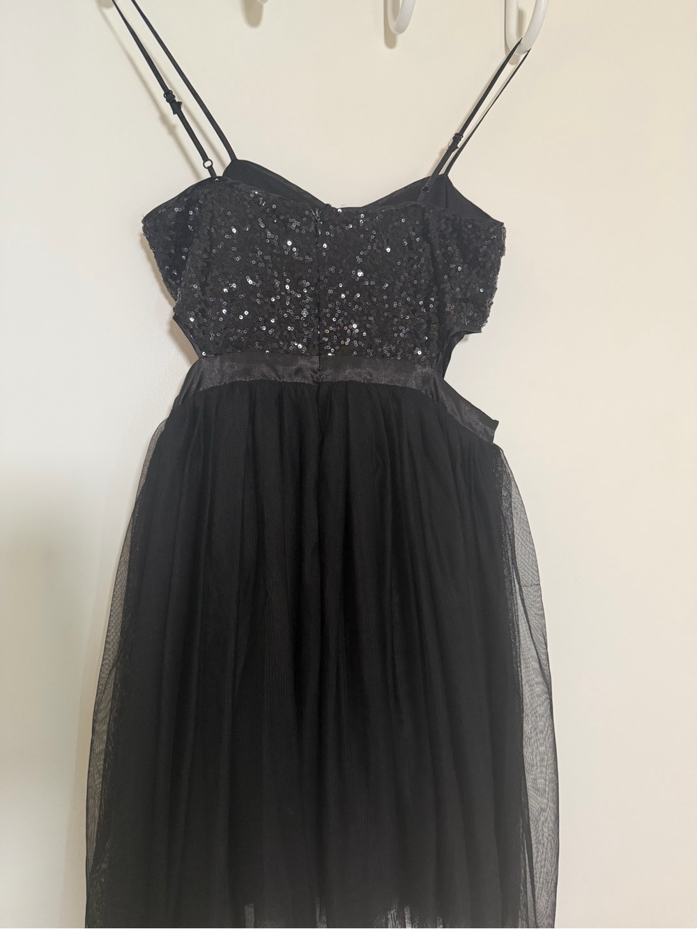 Vintage Forever 21 Black Sequin Tulle Bow Party Dress Y2K M